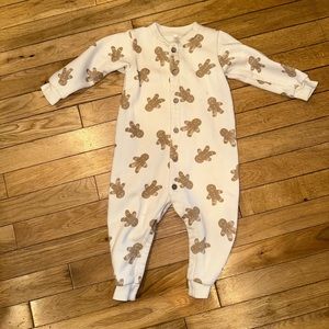 Baby Unisex Rylee + Cru fleece onesie gingerbread man button long sleeve